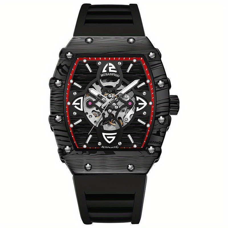 MUSANFIGO Tonneau Skeleton Automatic Watch – Luxury Mechanical Sports Watch for Men