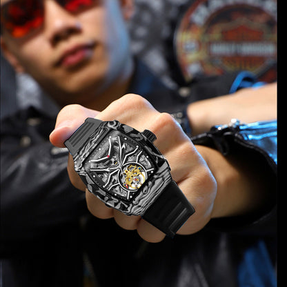 MUSANFIGO Tonneau Skeleton Automatic Watch – Bold Mechanical Design with Silicone Strap