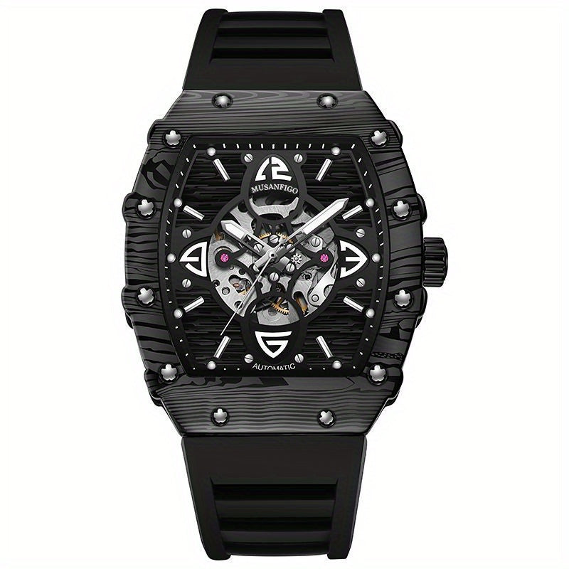 MUSANFIGO Tonneau Skeleton Automatic Watch – Luxury Mechanical Sports Watch for Men