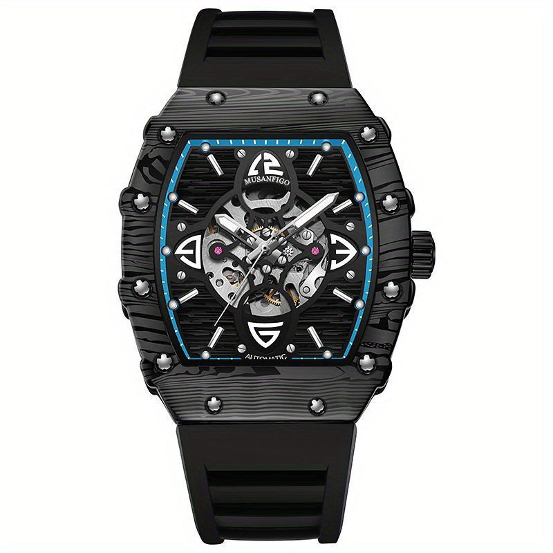 MUSANFIGO Tonneau Skeleton Automatic Watch – Luxury Mechanical Sports Watch for Men