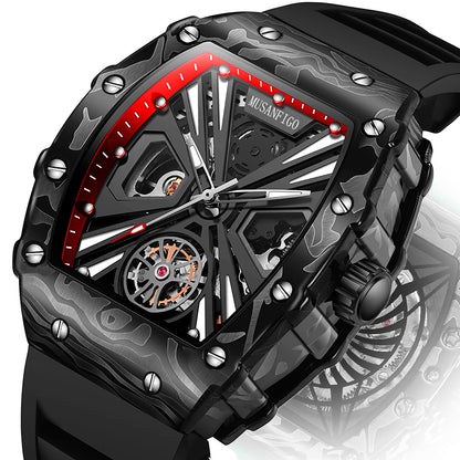 MUSANFIGO Tonneau Skeleton Automatic Watch – Bold Luxury Mechanical Sports Watch for Men
