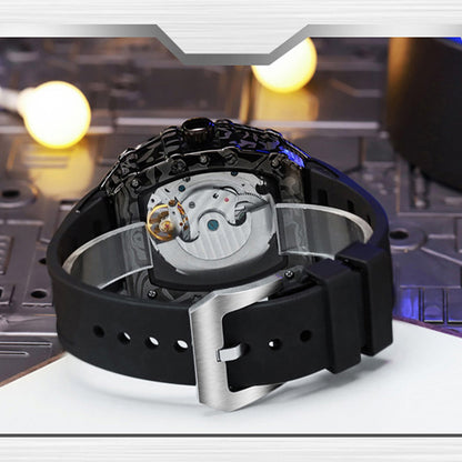 MUSANFIGO Tonneau Skeleton Automatic Watch – Bold Mechanical Design with Silicone Strap