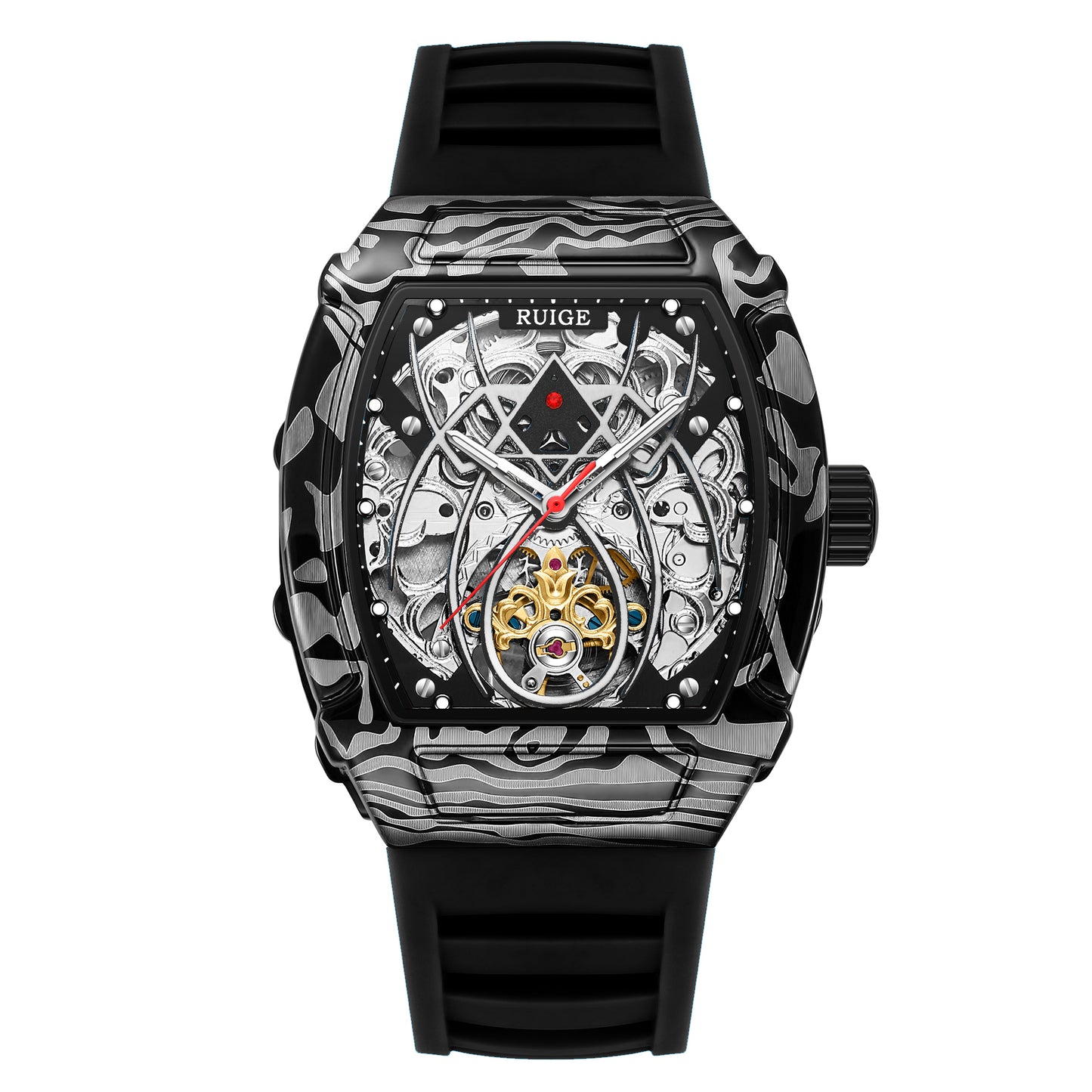 MUSANFIGO Tonneau Skeleton Automatic Watch – Modern Luxury Mechanical Sports Watch for Men