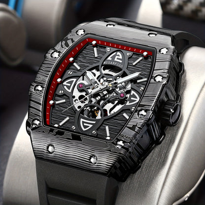 MUSANFIGO Tonneau Skeleton Automatic Watch – Luxury Mechanical Sports Watch for Men