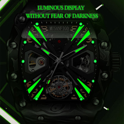 MUSANFIGO Tonneau Skeleton Automatic Watch – Bold Luxury Mechanical Sports Watch for Men