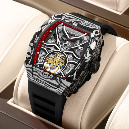 MUSANFIGO Tonneau Skeleton Automatic Watch – Bold Mechanical Design with Silicone Strap