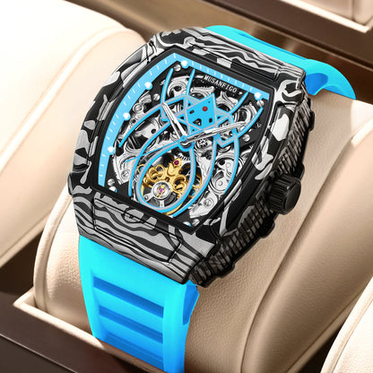 MUSANFIGO Tonneau Skeleton Automatic Watch – Modern Luxury Mechanical Sports Watch for Men