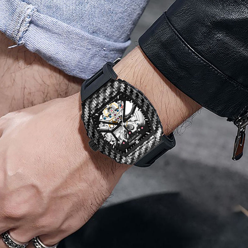 MUSANFIGO Tonneau Skeleton Automatic Watch – Luxury Mechanical Sports Timepiece for Men