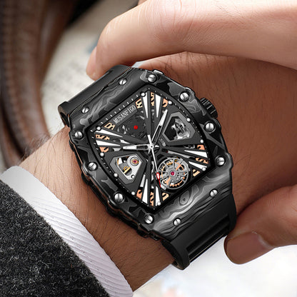 MUSANFIGO Tonneau Skeleton Automatic Watch – Bold Luxury Mechanical Sports Watch for Men