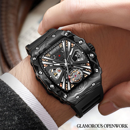 MUSANFIGO Tonneau Skeleton Automatic Watch – Bold Luxury Mechanical Sports Watch for Men