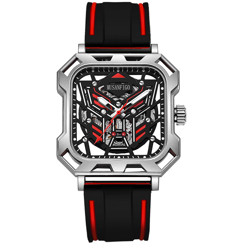 MUSANFIGO Square Skeleton Automatic Watch – Modern Mechanical Sports Watch for Men