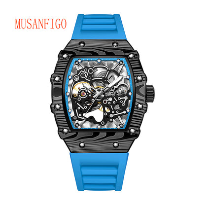 MUSANFIGO Tonneau Skeleton Automatic Watch – Luxury Mechanical Sport Watch for Men