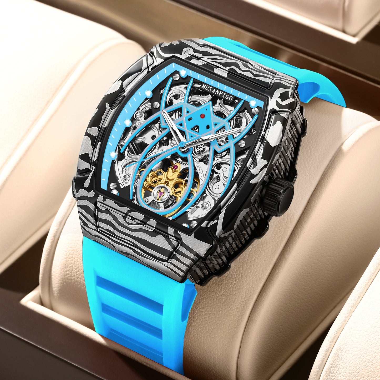 MUSANFIGO Barrel-Shaped Tonneau Automatic Watch – Modern Mechanical Business Casual Style