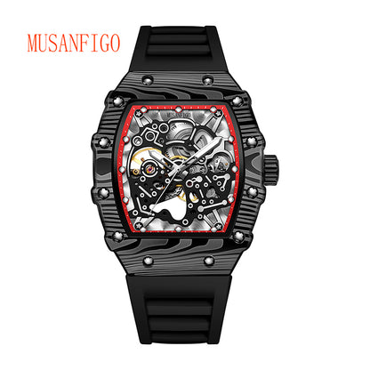 MUSANFIGO Tonneau Skeleton Automatic Watch – Luxury Mechanical Sport Watch for Men