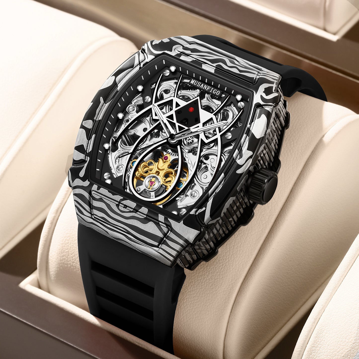 MUSANFIGO Barrel-Shaped Tonneau Automatic Watch – Modern Mechanical Business Casual Style