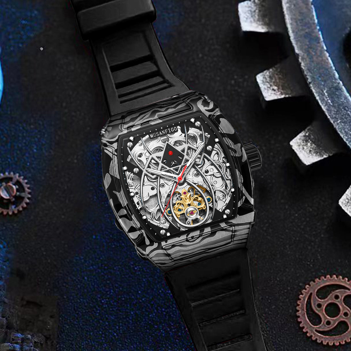 MUSANFIGO Barrel-Shaped Tonneau Automatic Watch – Modern Mechanical Business Casual Style