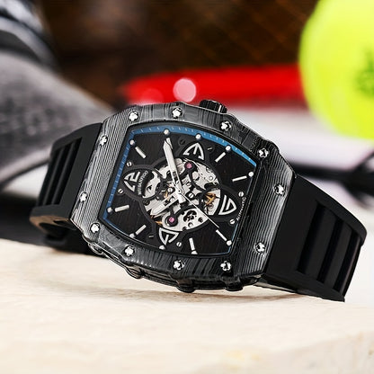 MUSANFIGO Tonneau Skeleton Automatic Watch – Luxury Mechanical Sports Watch for Men