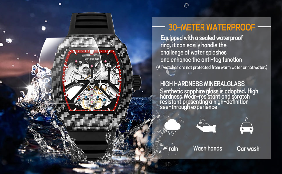 MUSANFIGO Tonneau Skeleton Automatic Watch – Luxury Mechanical Sports Timepiece for Men