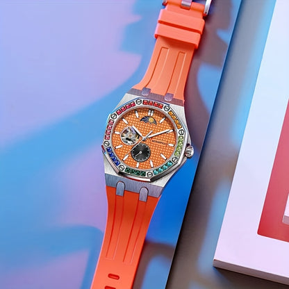 MUSANFIGO Automatic Mechanical Watch with Moon Phase – Luxury Colorful Bezel Sports Watch for Men