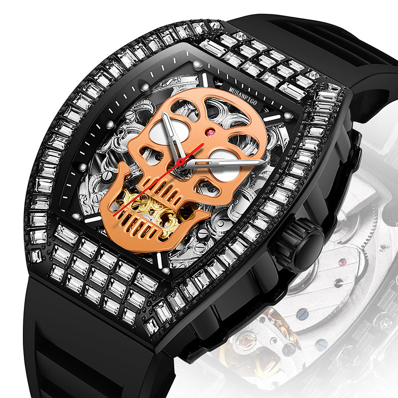MUSANFIGO Skull Skeleton Automatic Watch – Luxury Mechanical Statement Watch for Men