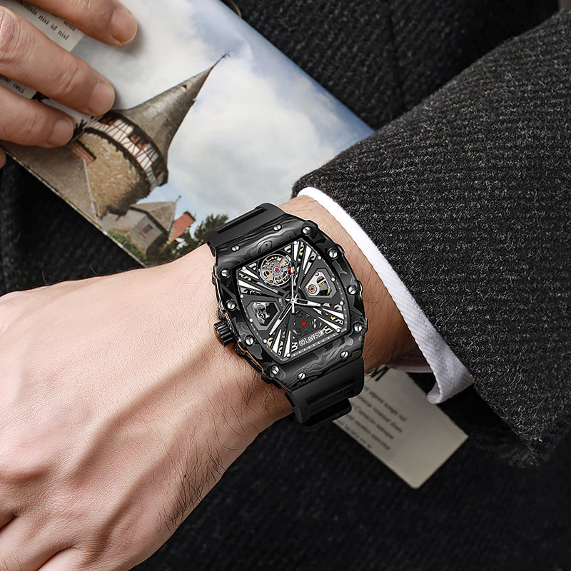 MUSANFIGO Tonneau Skeleton Automatic Watch – Bold Luxury Mechanical Sports Watch for Men