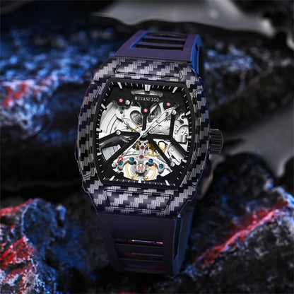 MUSANFIGO Tonneau Skeleton Automatic Watch – Luxury Mechanical Sports Timepiece for Men