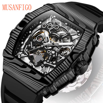 MUSANFIGO Tonneau Skeleton Automatic Watch – Luxury Mechanical Sport Watch for Men