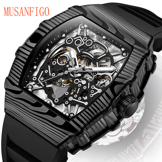 MUSANFIGO Tonneau Skeleton Automatic Watch – Luxury Mechanical Sport Watch for Men