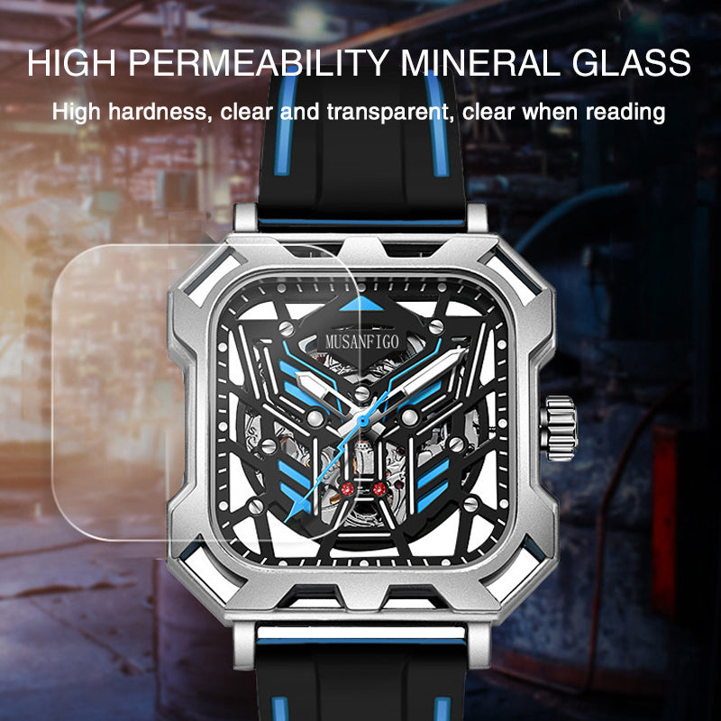 MUSANFIGO Square Skeleton Automatic Watch – Modern Mechanical Sports Watch for Men