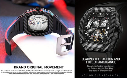 MUSANFIGO Tonneau Skeleton Automatic Watch – Luxury Mechanical Sports Timepiece for Men