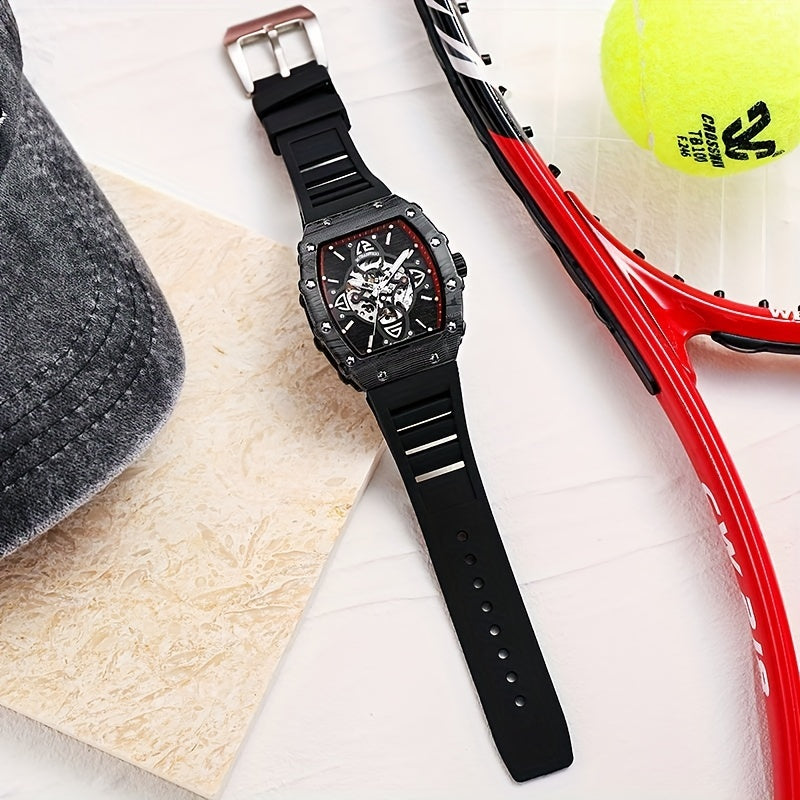 MUSANFIGO Tonneau Skeleton Automatic Watch – Luxury Mechanical Sports Watch for Men