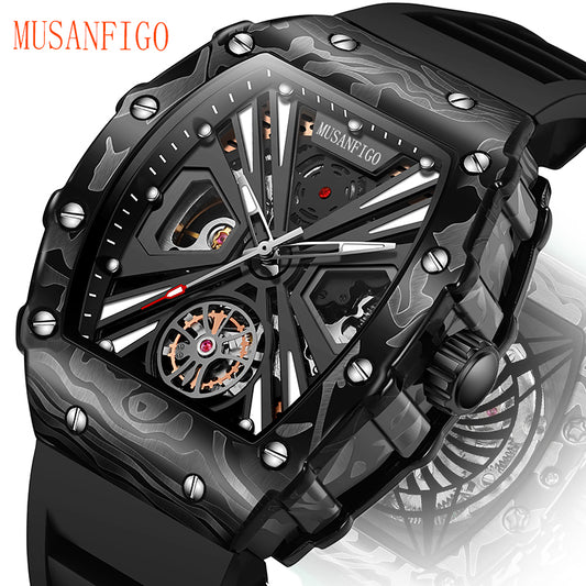 MUSANFIGO Tonneau Skeleton Automatic Watch – Bold Luxury Mechanical Sports Watch for Men