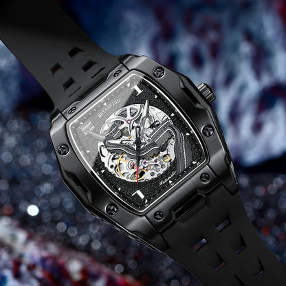 MUSANFIGO Square Skeleton Automatic Watch – Luxury Mechanical Sports Watch with Silicone Strap for Men