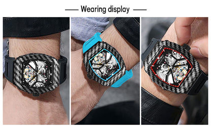 MUSANFIGO Tonneau Skeleton Automatic Watch – Luxury Mechanical Sports Timepiece for Men