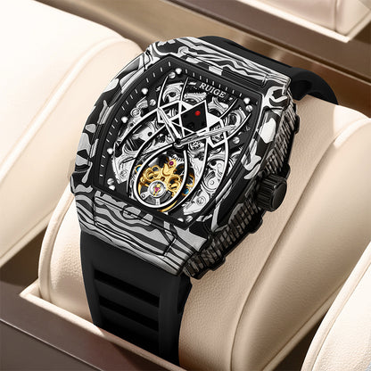 MUSANFIGO Tonneau Skeleton Automatic Watch – Modern Luxury Mechanical Sports Watch for Men