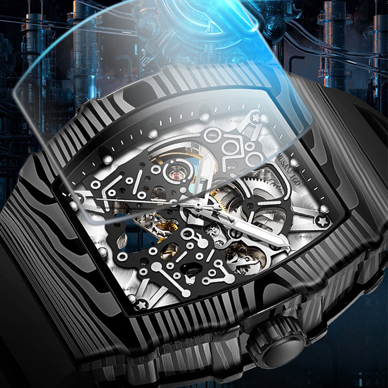 MUSANFIGO Tonneau Skeleton Automatic Watch – Luxury Mechanical Sport Watch for Men