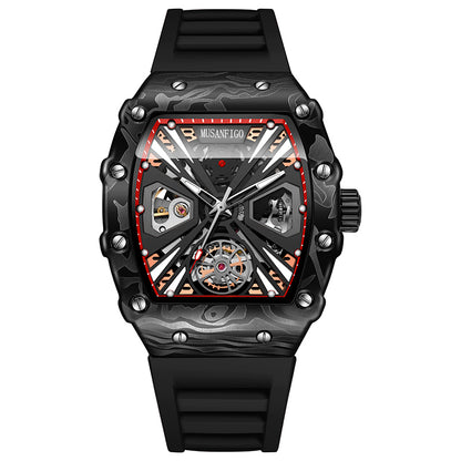 MUSANFIGO Tonneau Skeleton Automatic Watch – Bold Luxury Mechanical Sports Watch for Men