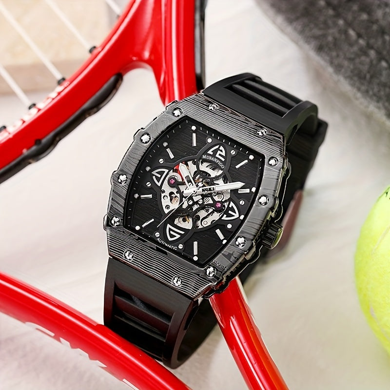 MUSANFIGO Tonneau Skeleton Automatic Watch – Luxury Mechanical Sports Watch for Men