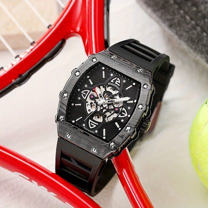 MUSANFIGO Tonneau Skeleton Automatic Watch – Luxury Mechanical Sports Watch for Men