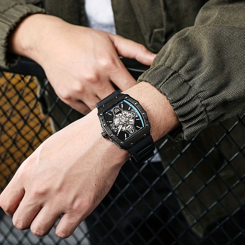 MUSANFIGO Tonneau Skeleton Automatic Watch – Luxury Mechanical Sports Watch for Men