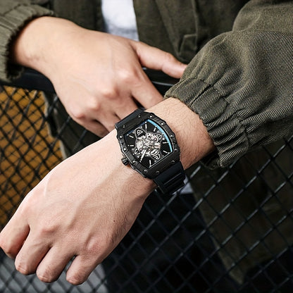 MUSANFIGO Tonneau Skeleton Automatic Watch – Luxury Mechanical Sports Watch for Men