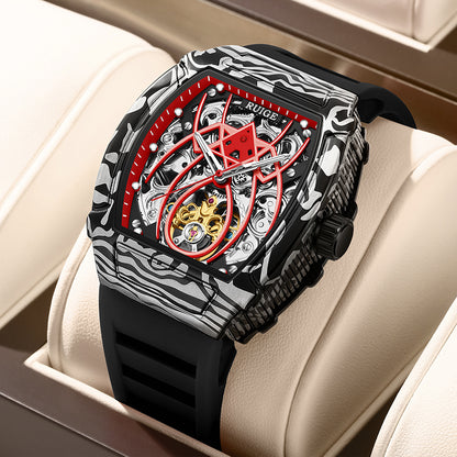 MUSANFIGO Tonneau Skeleton Automatic Watch – Modern Luxury Mechanical Sports Watch for Men