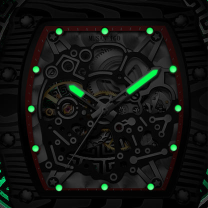 MUSANFIGO Tonneau Skeleton Automatic Watch – Luxury Mechanical Sport Watch for Men