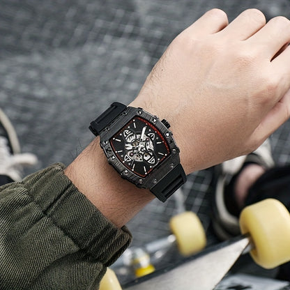 MUSANFIGO Tonneau Skeleton Automatic Watch – Luxury Mechanical Sports Watch for Men