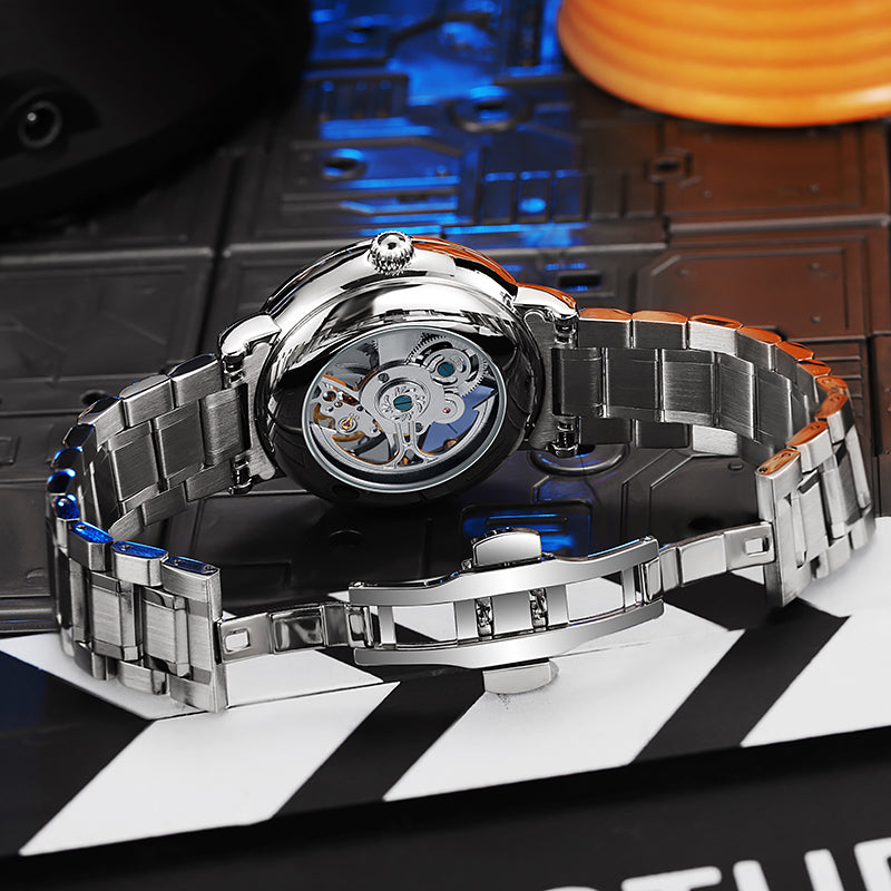 MUSANFIGO Skeleton Automatic Watch with Rainbow Crystal Bezel – Luxury Mechanical Timepiece for Men