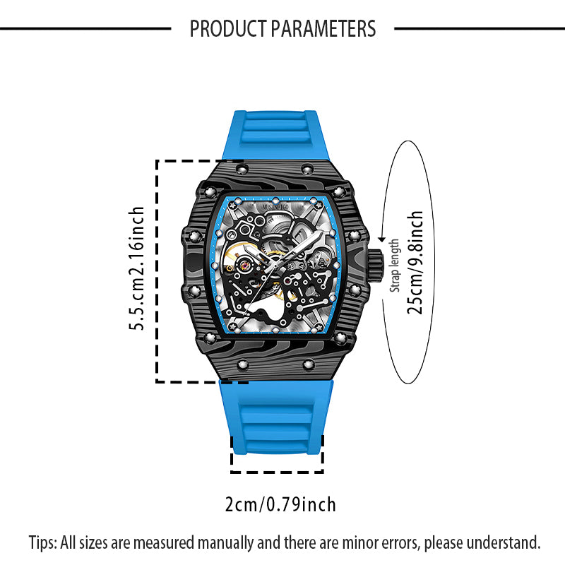 MUSANFIGO Tonneau Skeleton Automatic Watch – Luxury Mechanical Sport Watch for Men