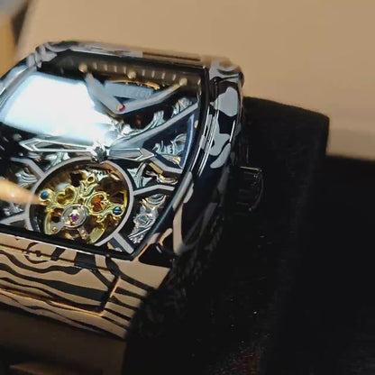 MUSANFIGO Tonneau Skeleton Automatic Watch – Bold Mechanical Design with Silicone Strap